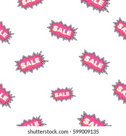 Online shopping collection. Vector sale cloud seamless pattern. Fashion illustration, patches, stickers. Hand sketched background in vogue style.