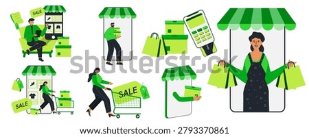 Online Shopping Collection. A vibrant collage illustrating the convenience and joy of online shopping.