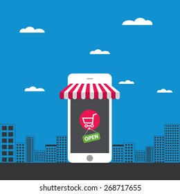 Online shopping. Color flat illustration online store