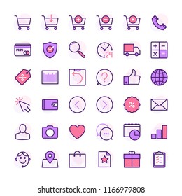 Online shopping color line icon set