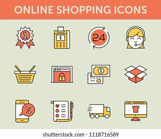 Online Shopping Colored Line Icons