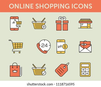 Online Shopping Colored Line Icons