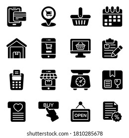 Online Shopping and Commerce Solid Icons Set 
