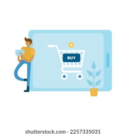 Online shopping composition with doodle style icons and gadgets with round pictograms vector illustration