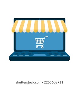 Online shopping composition with doodle style icons and gadgets with round pictograms vector illustration