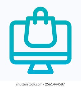 Online Shopping, Computer, Shopping Bag Vector Icon, Isolated Lineal Gradient Icon.