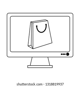 online shopping from computer in black and white