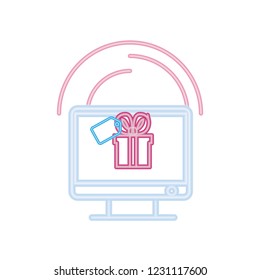 online shopping computer gift tag neon