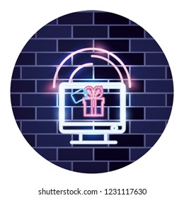 online shopping computer gift tag neon wall