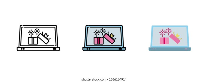 Online shopping with computer icon isolated on white background for web design