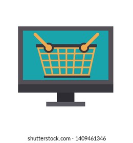 online shopping computer pc concept cartoon vector illustration graphic design