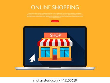 Online Shopping with computer, vector illustration.