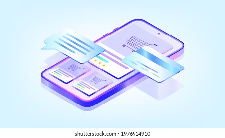 Online shopping concept. 3D Gradient Web Vector Illustrations. Suitable for ui, ux, web, mobile, banner and infographic.