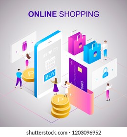 Online shopping concept 3d isometric projection