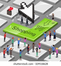 online shopping concept in 3d isometric flat design