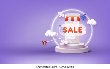 Online shopping concept. 3D Web Vector Illustrations. Discount banner design with 3d rendering.