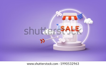 Online shopping concept. 3D Web Vector Illustrations. Discount banner design with 3d rendering.