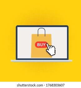 Online Shopping concept background with market on laptop screen . Vector Illustration EPS10
