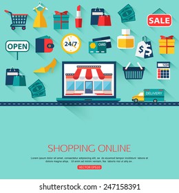 Online shopping concept background with place for text. Vector illustration