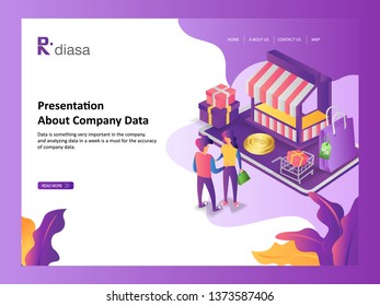 Online shopping concept banner with characters. Can use for web banner, infographics, hero images. Flat isometric vector illustration isolated on white background