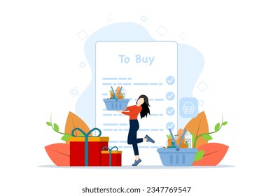 Online shopping concept, big choice, internet trade, product rating, market place, customer review. Woman adding product to wishlist in online shop. Vector illustration in flat design.