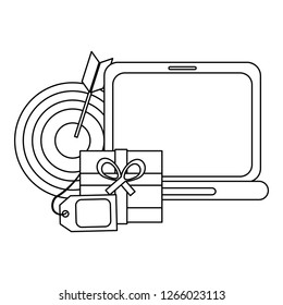 Online shopping concept in black and white