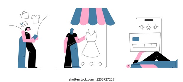 Online shopping concept in bold lines style