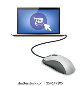 Online shopping Concept with shopping cart and laptop stock vector