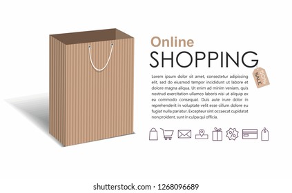 Online Shopping concept with ccraft shopping bag on white background. Vector banner