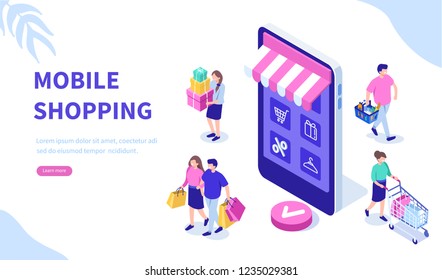 Online shopping concept with character. Can use for web banner, infographics, hero images. Flat isometric vector illustration.