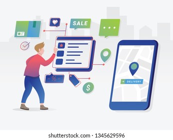 Online shopping concept with character. Commercial checkout pay. Online shopping concept illustration. Modern Flat design people and Business concept for M-Commerce. Vector