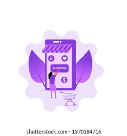 Online Shopping concept with character. Flat characters illustration.