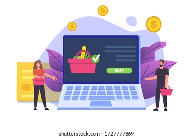Online Shopping  concept with characters. Ecommerce retail on device. Vector illustration.