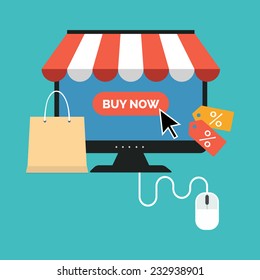 Online shopping concept. Colorful flat design icon.  Vector illustration