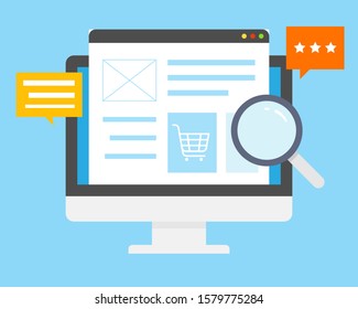 Online shopping concept desktop with computer. E-commerce website purchasing goods via internet online shopping cart. Concept online shopping