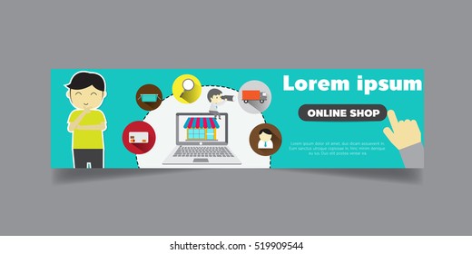 Online shopping concept desktop with computer, table, shopping bags, credit cards, and jobs
