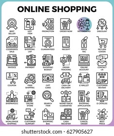 Online shopping concept detailed line icons set in modern line icon style concept for ui, ux, web, app design