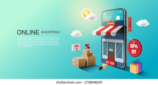 Online Shopping 3d Mobile Application Smartphone Stock Vector (Royalty ...