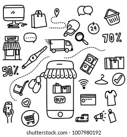 Online Shopping Concept, Online Shopping With Doodle Style