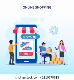 Online shopping concept. e-commerce concept, buying online store, online application store. Flat vector template Style Suitable for Web Landing Page.