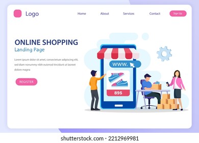 Online shopping concept. e-commerce concept, buying online store, online application store. Flat vector template Style Suitable for Web Landing Page.