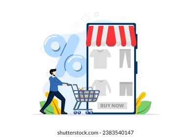 online shopping concept, e-commerce, flash sales, discounts, cashless payments, digital, people doing online shopping transactions, smartphones and payment cards doing online shopping.