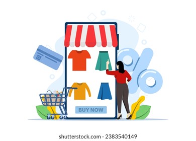 online shopping concept, e-commerce, flash sales, discounts, cashless payments, digital, people doing online shopping transactions, smartphones and payment cards doing online shopping.