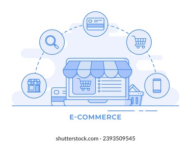 Concepto de compras en línea, concepto de infografía de ilustraciones de línea plana de comercio electrónico para página de inicio, banner web, aplicación móvil, diseño web, presentación