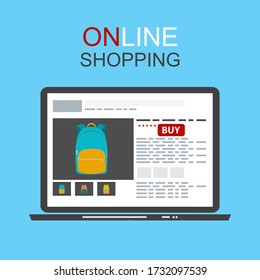 Online Shopping Concept Flat  Background with Laptop. Vector Illustration EPS10