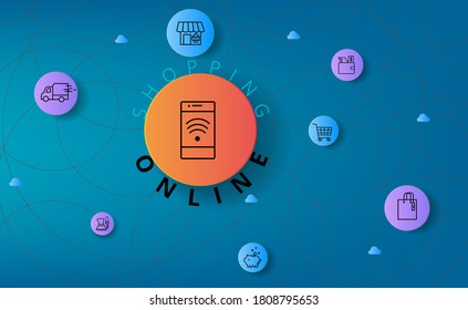 Online shopping concept. Flat design vector for shopping on mobile or shopping online via application on smartphone,Vector illustrate.