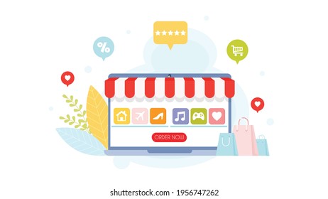 Online shopping concept. Flat design, vector illustration. 