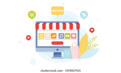 Online shopping concept. Flat design, vector illustration. 