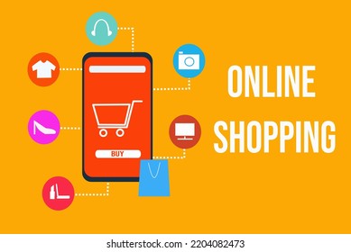 online shopping concept in flat design, e commerce concept in simple concept, market icon, suitable for banner, website, snd more