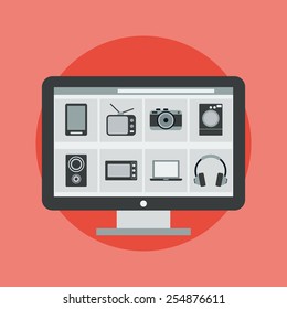 Online shopping concept. Flat design style vector icons collection.